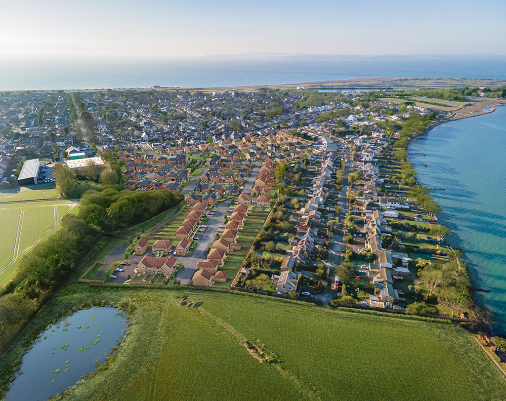 External aerial shot of pebble walk
